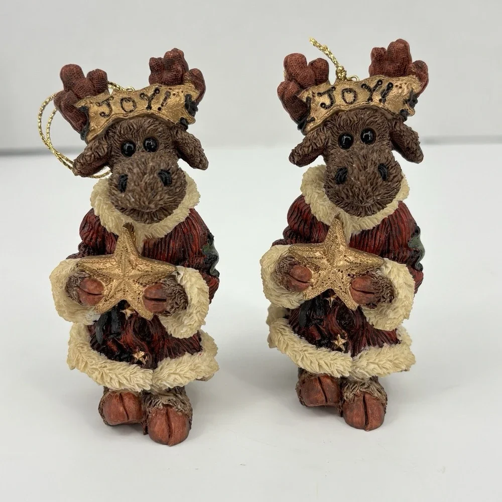 Boyds Bears Joy Von Merry Moose Figure Ornament 1996 Folkstone Resin Lot of 2
